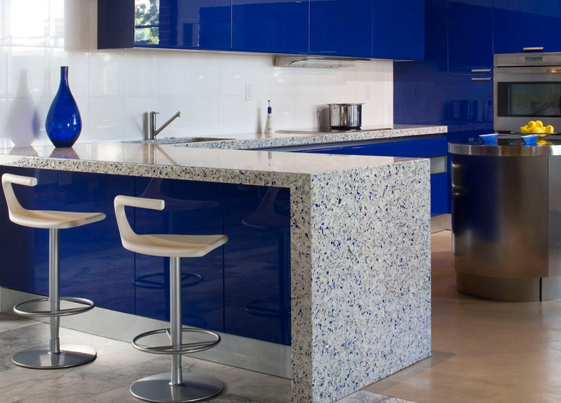 Blue-Kitchen-Recycled-Countertops-EcowiseRemodeler