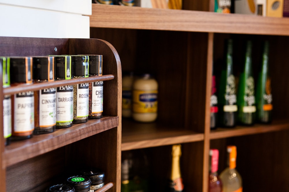 Pantry Storage Built In Spice rack Maple and Gray